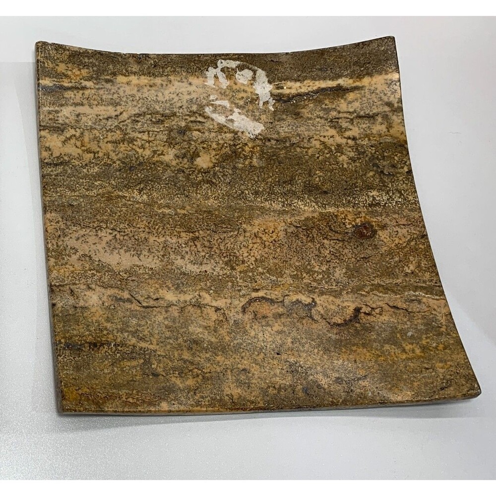 Waterstone Dark Travertine Marble Square Tray with Curved Edges 8" Earth natural